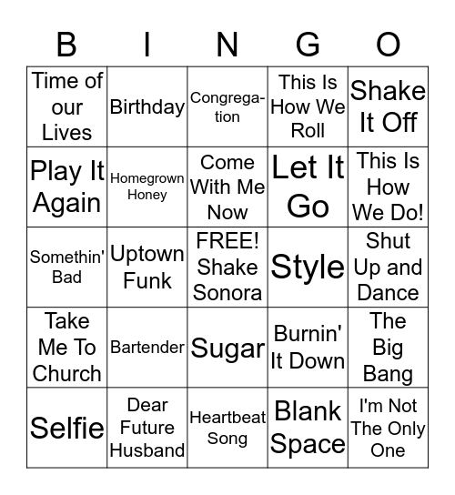 Today's Hits Bingo Card