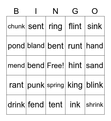 Final N Blends Bingo Card