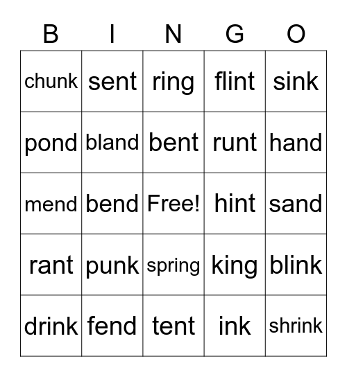 Final N Blends Bingo Card