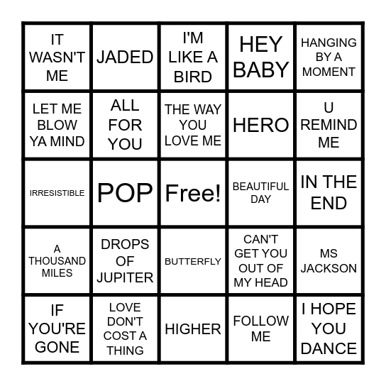 2001 FOR THE MOST PART Bingo Card