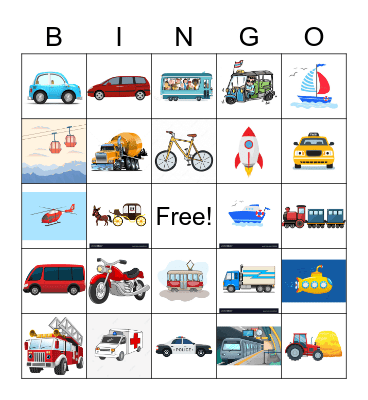 Transports Bingo Card