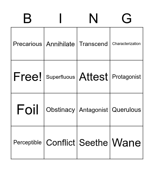 Vocab Week #12 Bingo Card