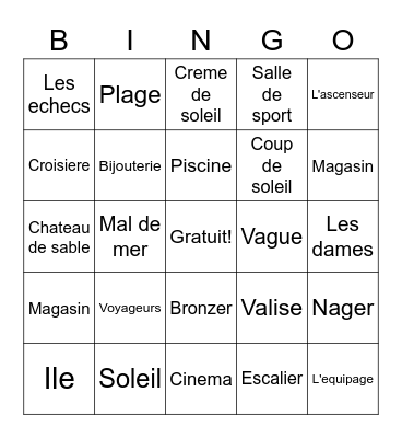 Le voyage Bingo Card