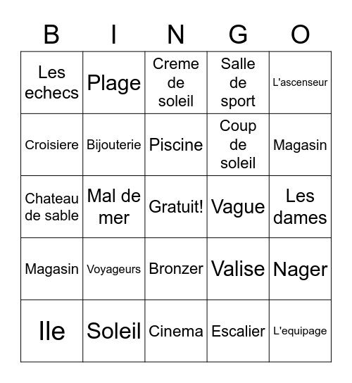 Le voyage Bingo Card