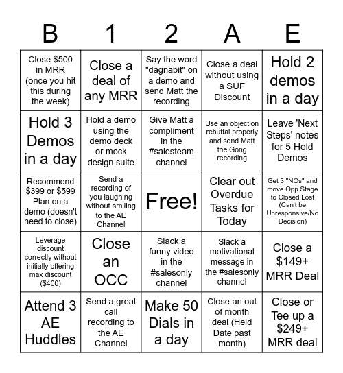 B12 AE Bingo Card