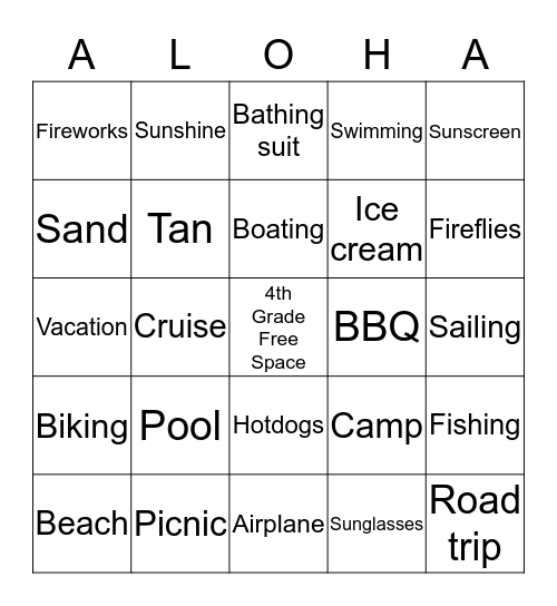 Summertime Bingo Card