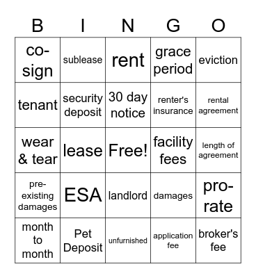 Apartment Lingo Bingo Card