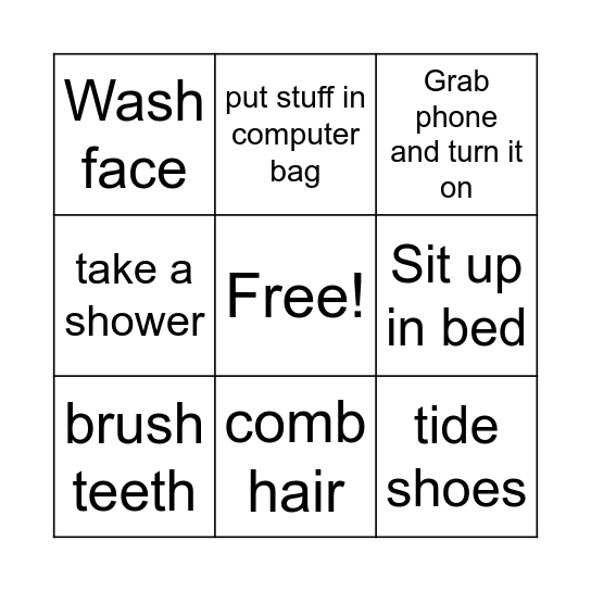 Morning Routine Bingo Card