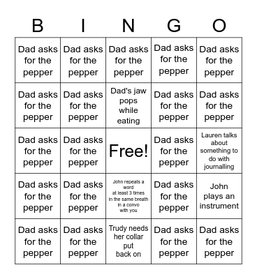 Traylor Family Bingo Card
