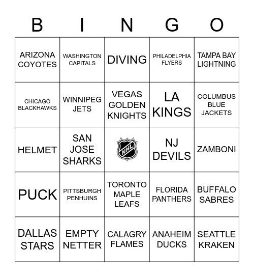 NHL Bingo! Bingo Card