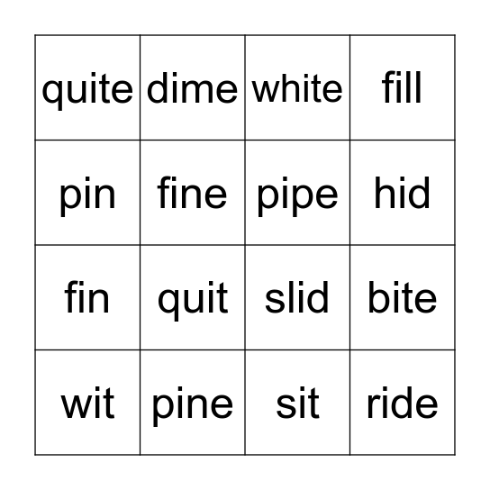 Long i/Short i Bingo Card
