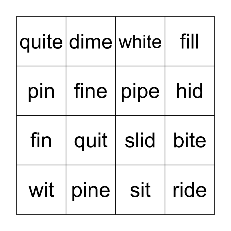 Long i/Short i Bingo Card