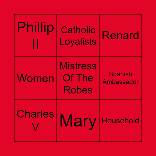 The Royal Household Bingo Card