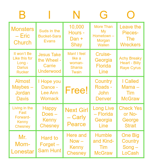 COUNTRY MUSIC Bingo Card