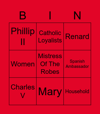 The Royal Household Bingo Card