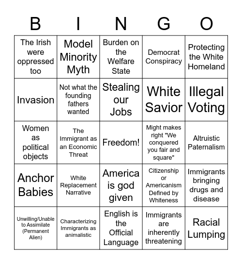 Nativist Bingo Card