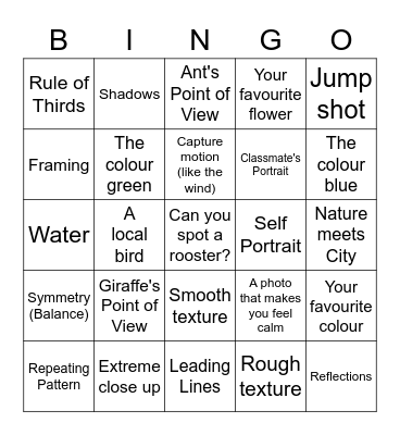 Nature Bingo Card