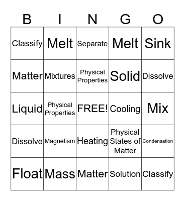 Matter & Energy Bingo Card