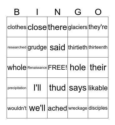 Say - it Bingo Card