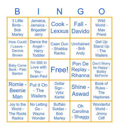 REGGAE MUSIC Bingo Card