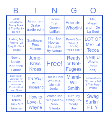 HIP HOP MUSIC Bingo Card