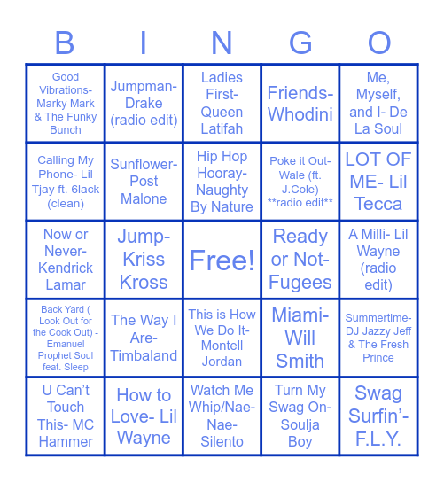 HIP HOP MUSIC Bingo Card