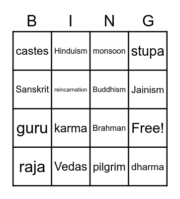 Ancient India Bingo Card