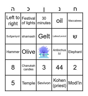 Temple Emeth Chanukah Bingo Card