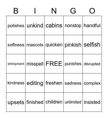 Level 2 Unit 5-week 2 Bingo Card