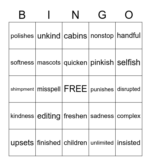 Level 2 Unit 5-week 2 Bingo Card