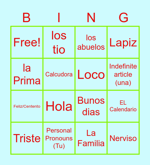 11th Spanish 1/ Choice Board Bingo Card