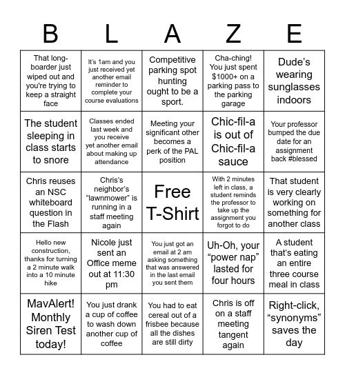 UTA BINGO Card