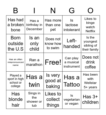 Ice Breaker Bingo Card