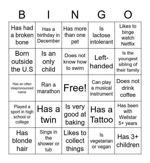 Ice Breaker Bingo Card