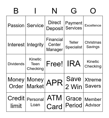 Credit Union Bingo Card