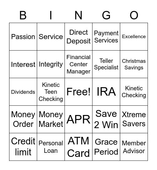 Credit Union Bingo Card