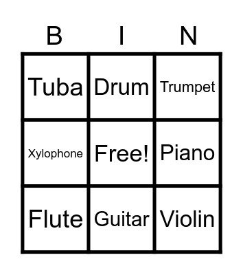Musical Instrument Bingo! Bingo Card