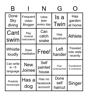 Team Building Bingo Card