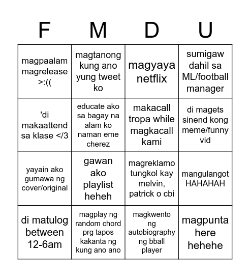 fm Bingo Card