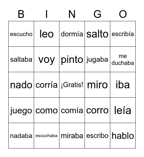 Imperfecto Bingo Card