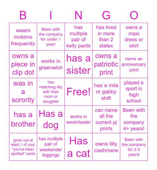 Lilly Bingo Card