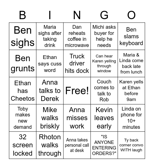 PURCHASING Bingo Card