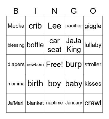 Ja'Marii Baby Bingo Card