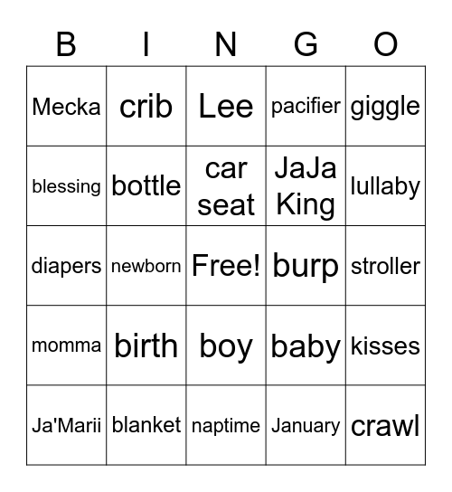 Ja'Marii Baby Bingo Card