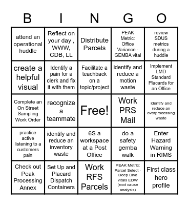 Peak Bingo Card