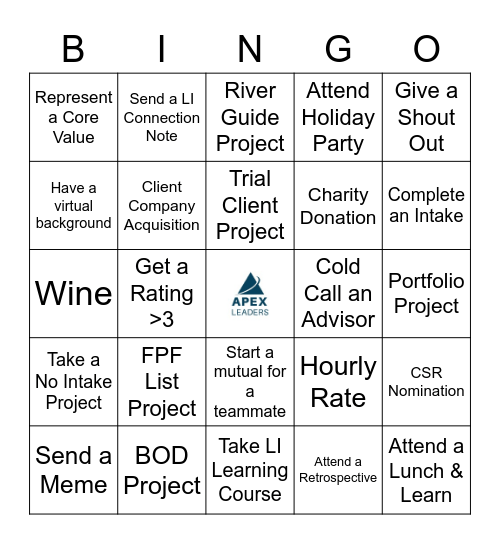 Team Tuzigoot Bingo Card