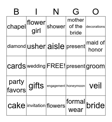 Bridal Shower Bingo Card