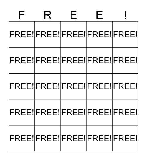 FREE! Bingo Card
