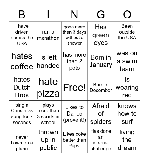 City Students Bingo Card