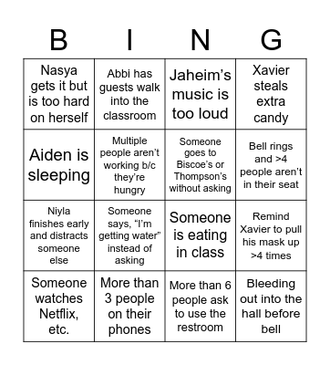 Untitled Bingo Card